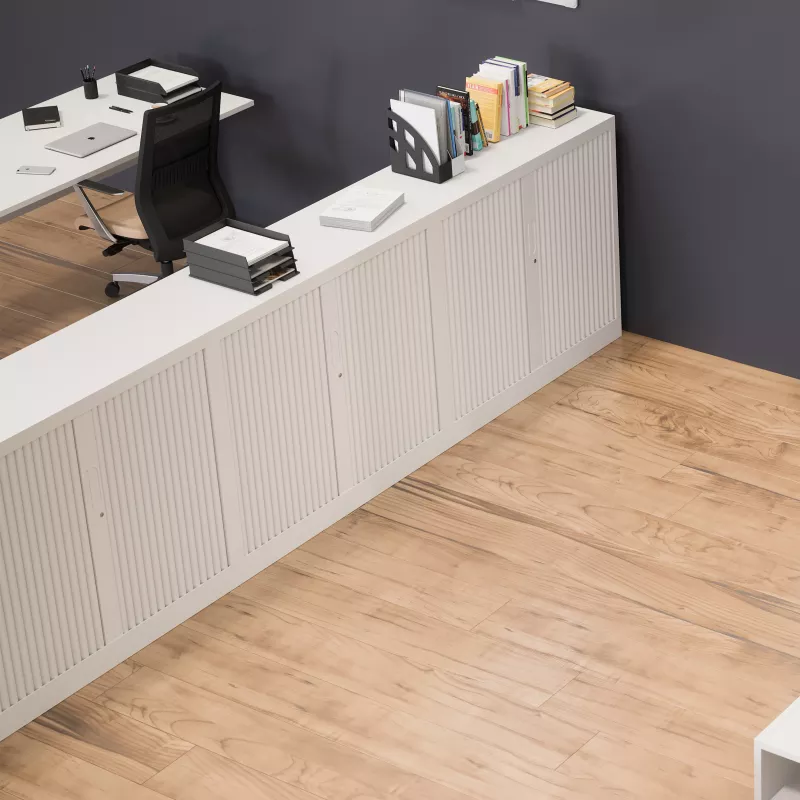 CLASSIF│Armoires à rideau bicolore L100-120 x H 102 cm│3 couleurs d'acier/ 5 décor bois