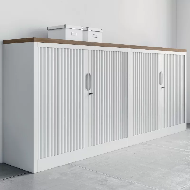CLASSIF│Armoires à rideau bicolore L100-120 x H 102 cm│3 couleurs d'acier/ 5 décor bois