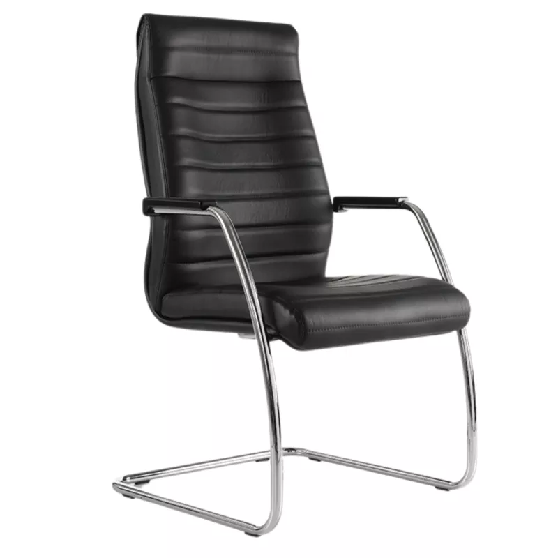 MANHATTAN│Fauteuil visiteur Cuir haut dossier│Noir/Chromé