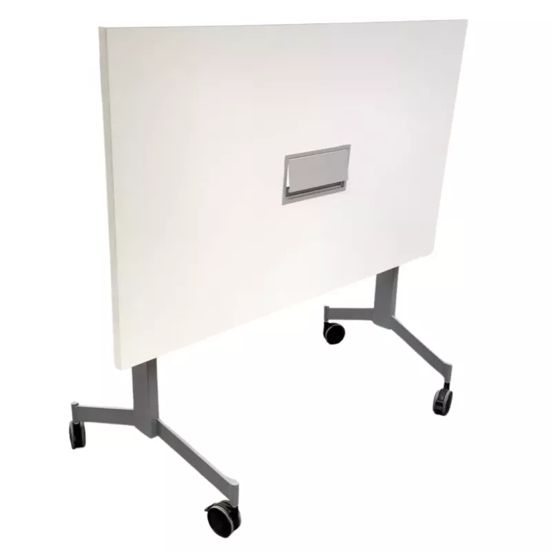 EUREKA│Table abattante 120x70 plateau blanc pieds gris aluminium avec trappe