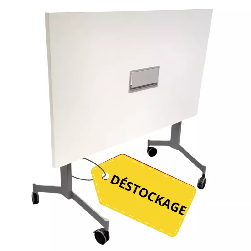 EUREKA│Table abattante 120x70 plateau blanc pieds gris aluminium avec trappe
