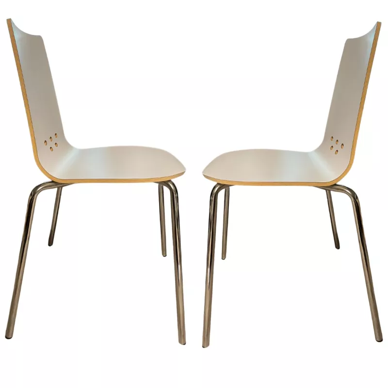 SPOON│Lot de 2 Chaises 4 pieds│Blanc / Chromé