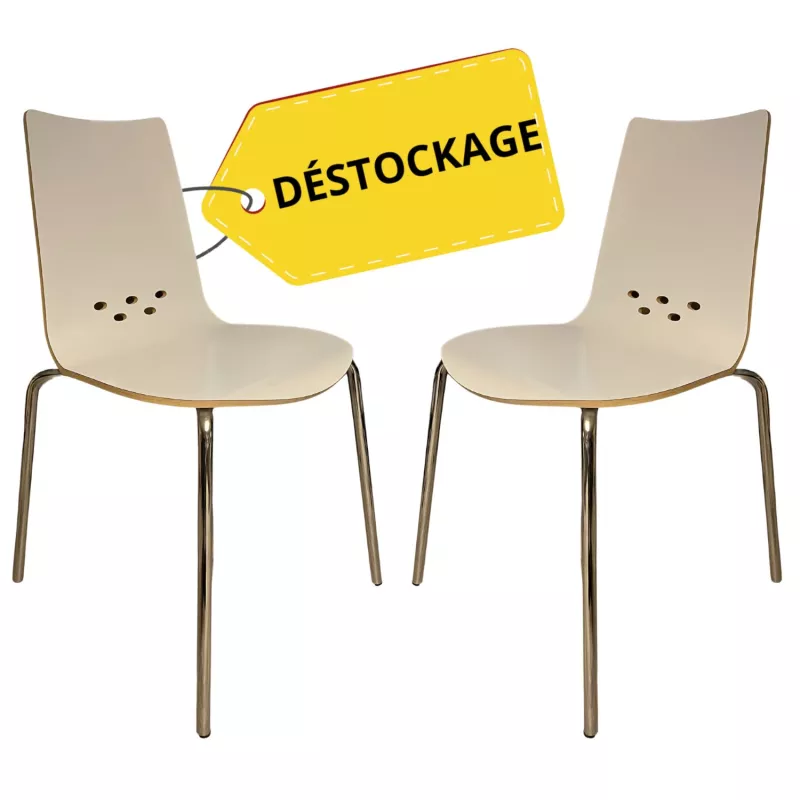 SPOON│Lot de 2 Chaises 4 pieds│Blanc / Chromé