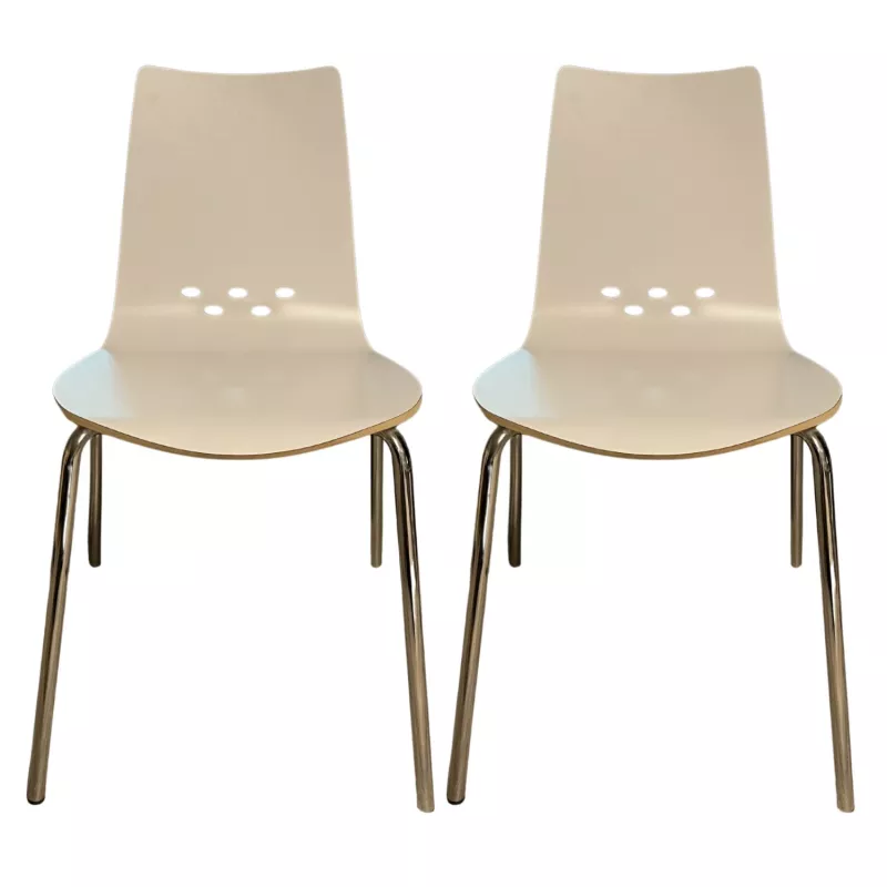 SPOON│Lot de 2 Chaises 4 pieds│Blanc / Chromé