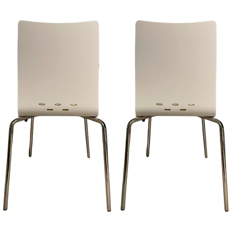 SPOON│Lot de 2 Chaises 4 pieds│Blanc / Chromé