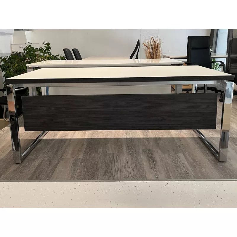 SILVER│Bureau Direction droit  L 180 x p 90 - avec voile de fond│Blanc / Ebène Ash / Chromé