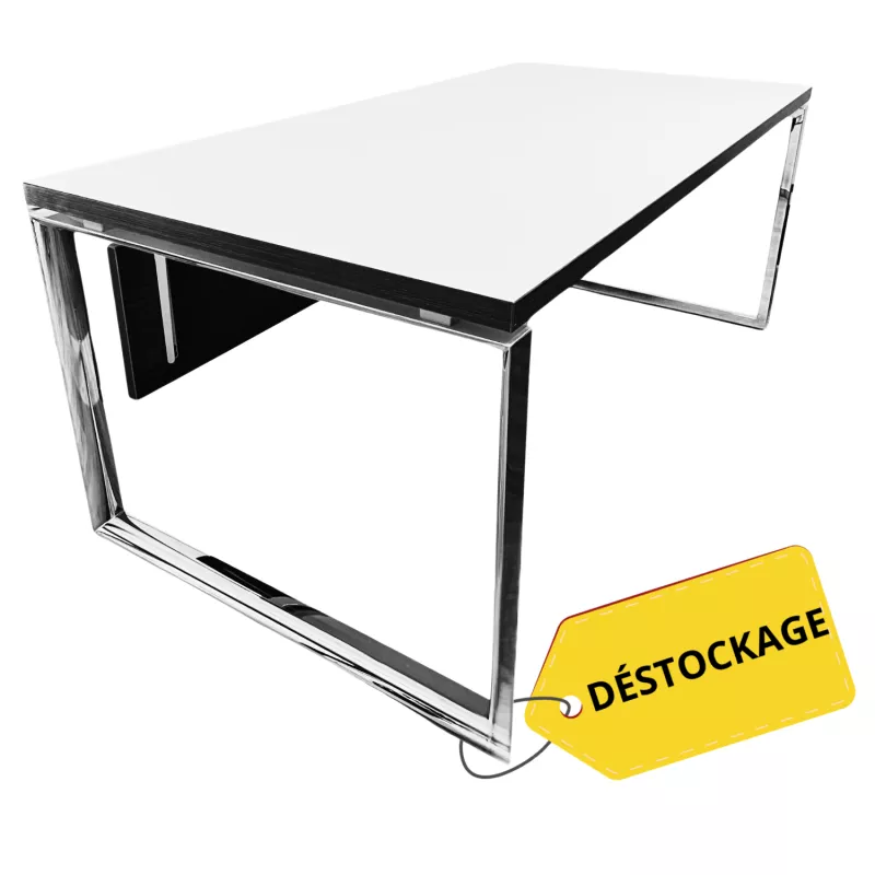 SILVER│Bureau Direction droit L 180 x p 90 - avec voile de fond│Blanc / Ebène Ash / Chromé