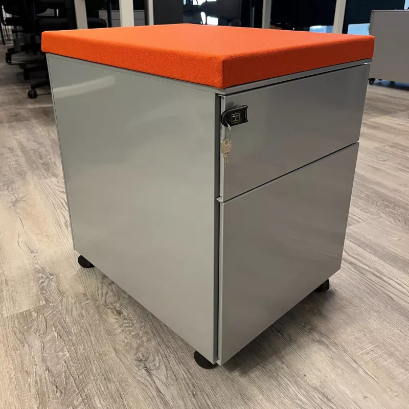 HARMONY│Caisson 64 sous bureau 2 Tiroirs avec top tissu│Gris alu/Noir
