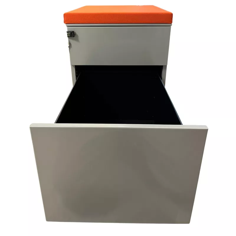 HARMONY│Caisson 64 sous bureau 2 Tiroirs avec top tissu│Gris alu/Noir