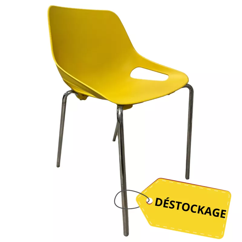 ROSALIE│Chaise de collectivité empilable par 4 │Jaune/Chromé