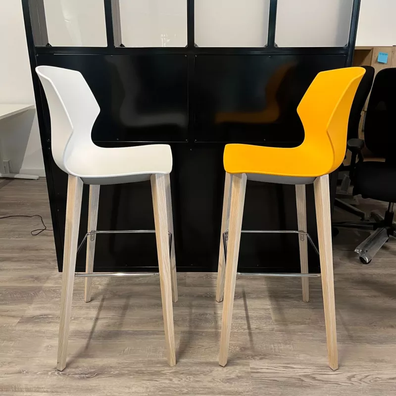 MY FRILL│Lot de 2 Tabourets 4 pieds chêne│Blanc et Orange Mandarin