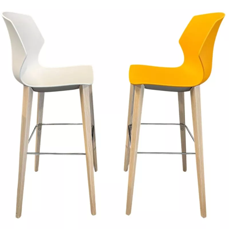 MY FRILL│Lot de 2 Tabourets 4 pieds chêne│Blanc et Orange Mandarin