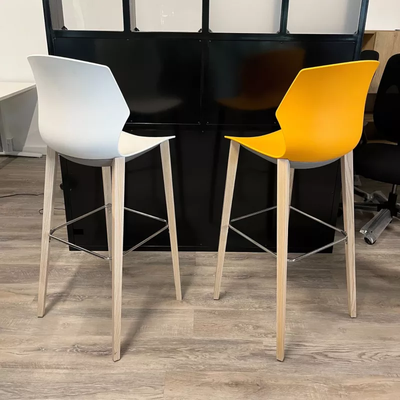 MY FRILL│Lot de 2 Tabourets 4 pieds chêne│Blanc et Orange Mandarin