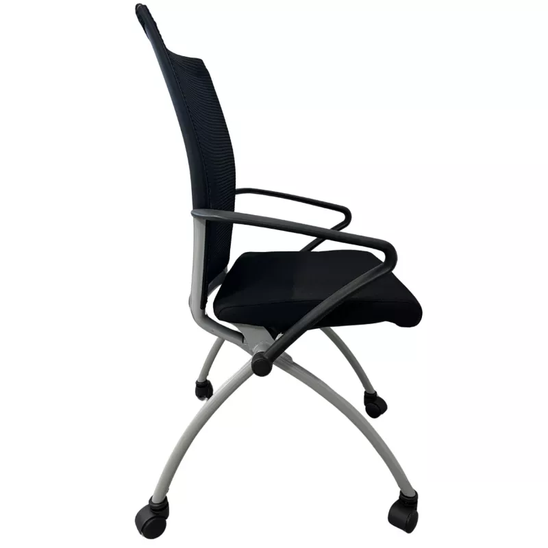 VIENA │Chaise de réunion pliantes avec accoudoirs - sur roulettes│Noir/Gris aluminium
