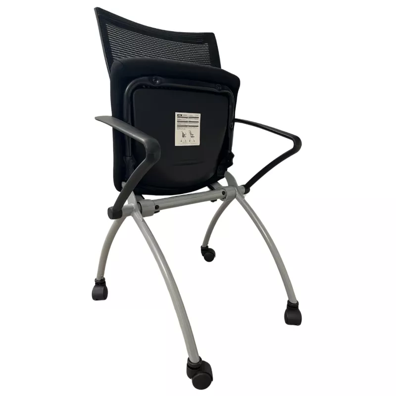 VIENA │Chaise de réunion pliantes avec accoudoirs - sur roulettes│Noir/Gris aluminium