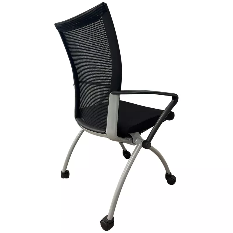 VIENA │Chaise de réunion pliantes avec accoudoirs - sur roulettes│Noir/Gris aluminium