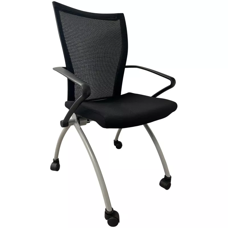 VIENA │Chaise de réunion pliantes avec accoudoirs - sur roulettes│Noir/Gris aluminium