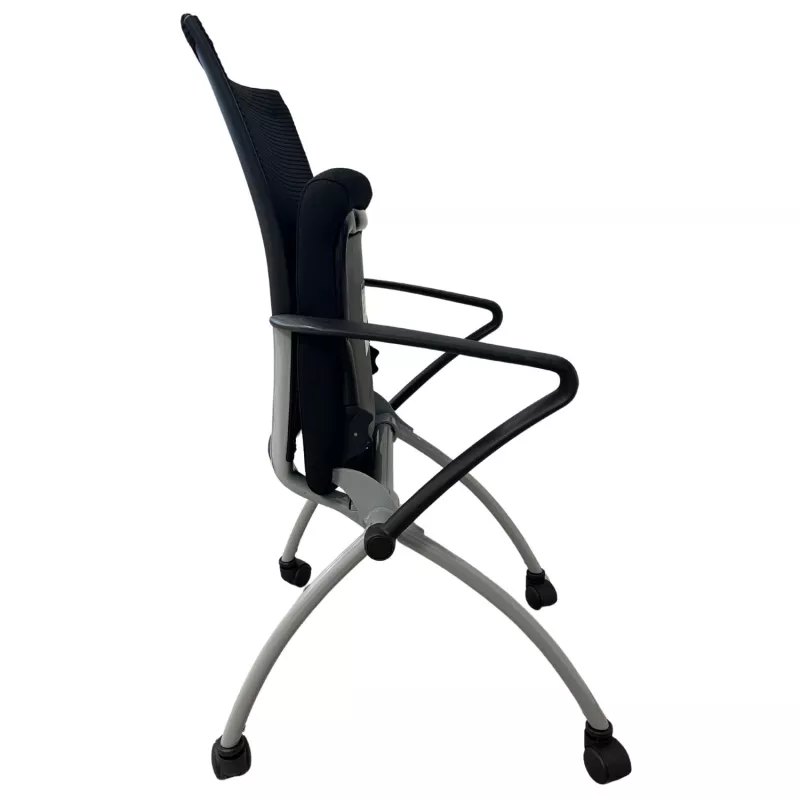 VIENA │Chaise de réunion pliantes avec accoudoirs - sur roulettes│Noir/Gris aluminium