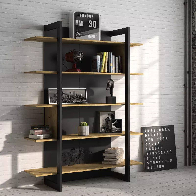 RUSSEL│Bibliothèque 5 tablettes│136x44xh180 cm