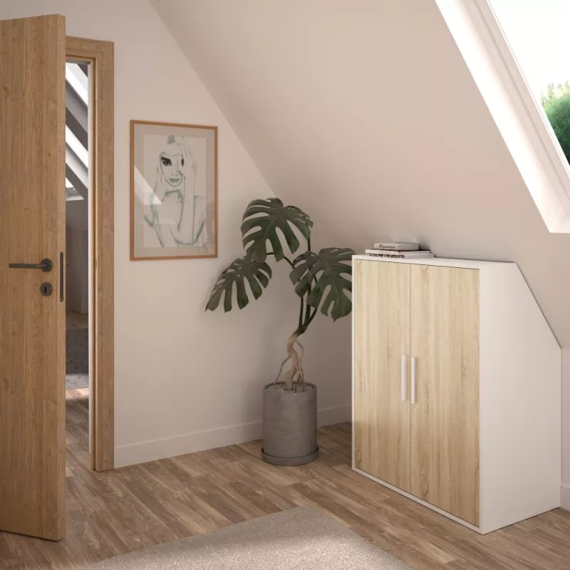 UNDER│Armoire sous pente 2 portes│Chêne│40x80xh110/70 cm