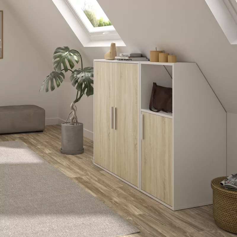 UNDER│Armoire sous pente 2 portes│Chêne│40x80xh110/70 cm