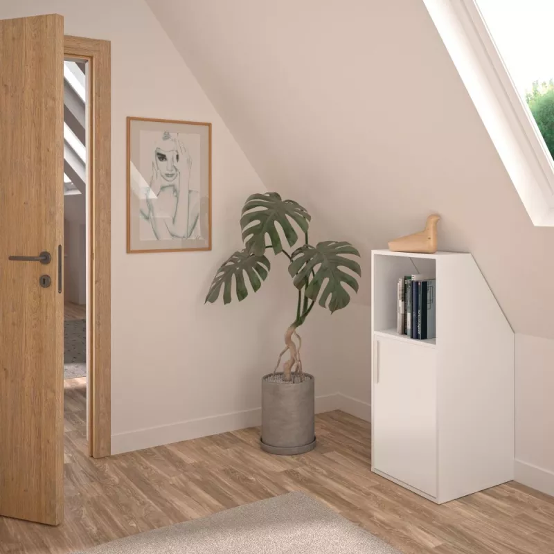 UNDER│Armoire sous-pente 1 porte│Blanc│50x48xh110/70 cm
