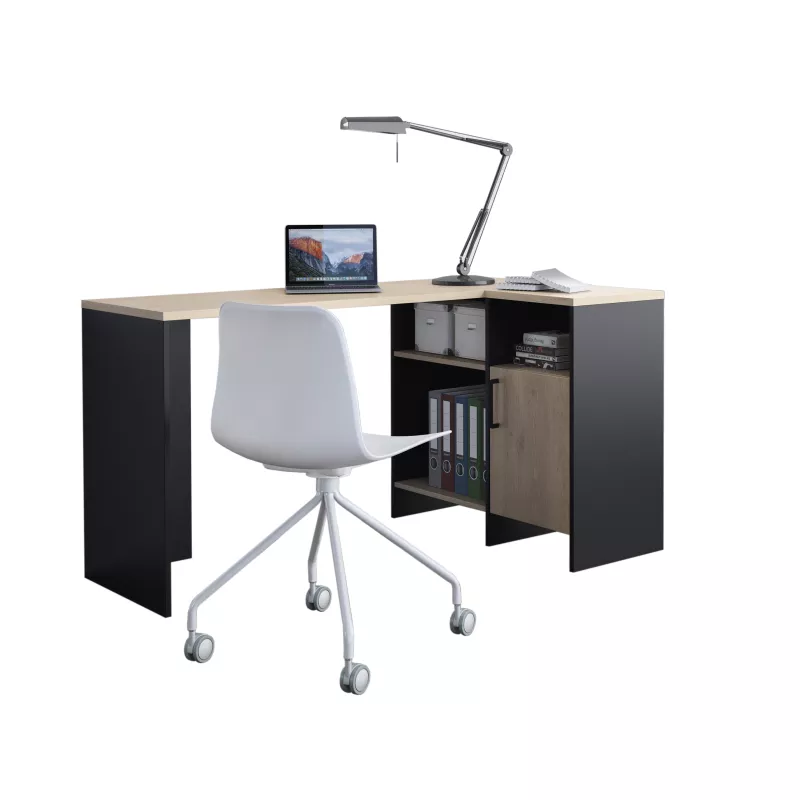 LIVERPOOL│Bureau étagères + porte│Noir│136x88xh76 cm