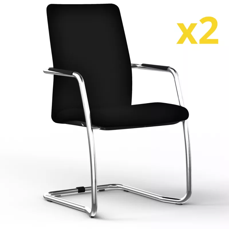 ISABEL│Lot de 2 Fauteuils visiteurs en cuir dossier haut structure chromée