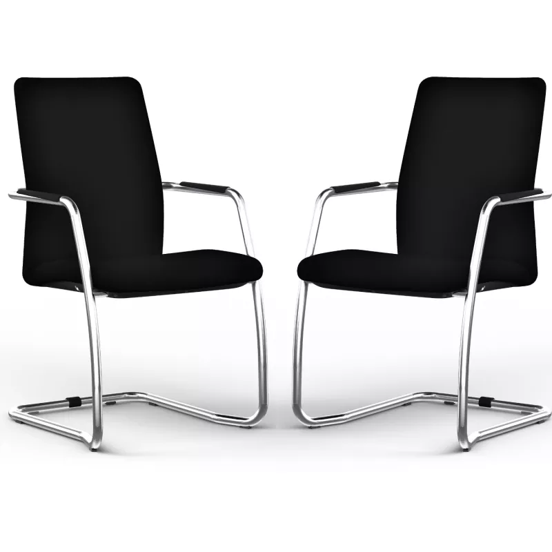 ISABEL│Lot de 2 Fauteuils visiteurs en cuir dossier haut structure chromée