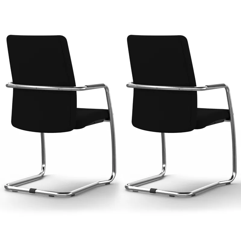 ISABEL│Lot de 2 Fauteuils visiteurs en cuir dossier haut structure chromée