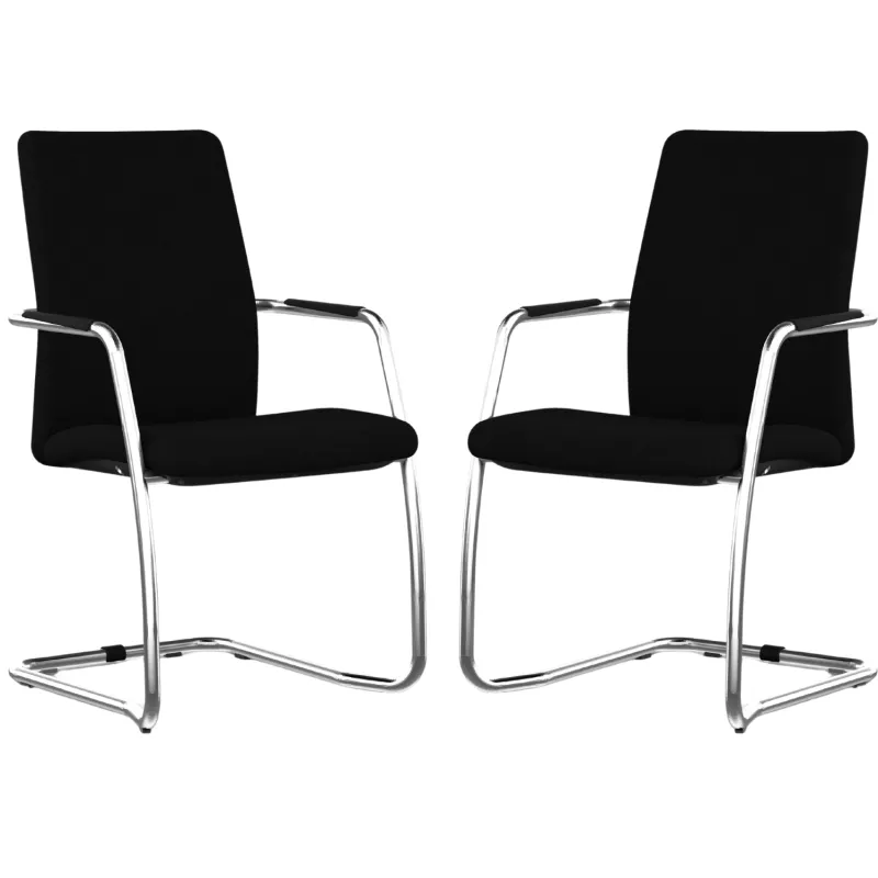 ISABEL│Lot de 2 Fauteuils visiteurs en tissu dossier haut structure grise ou chromée