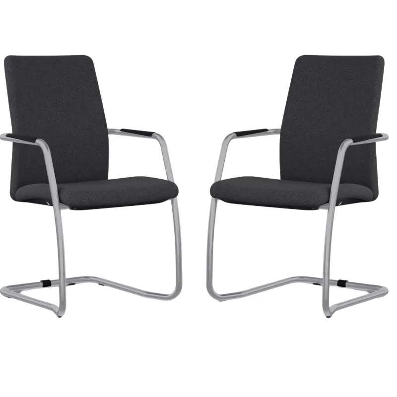 ISABEL│Lot de 2 Fauteuils visiteurs en tissu dossier haut structure grise ou chromée