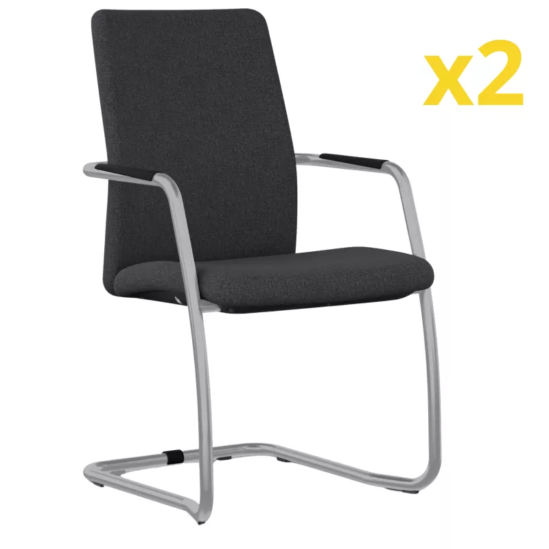 ISABEL│Lot de 2 Fauteuils visiteurs en tissu dossier haut structure grise ou chromée