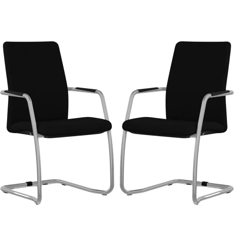 ISABEL│Lot de 2 Fauteuils visiteurs en tissu dossier haut structure grise ou chromée