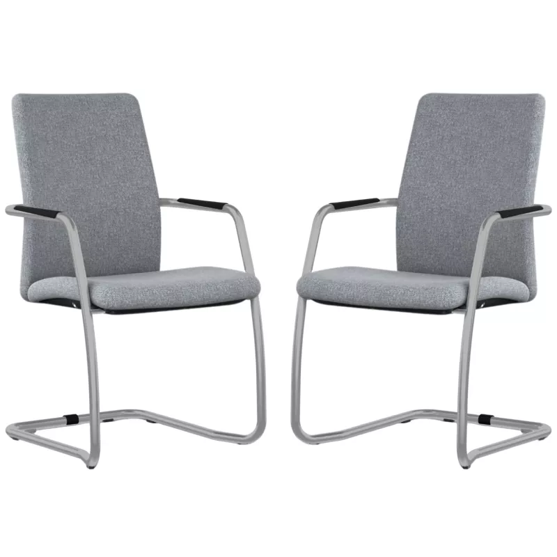 ISABEL│Lot de 2 Fauteuils visiteurs en tissu dossier haut structure grise ou chromée