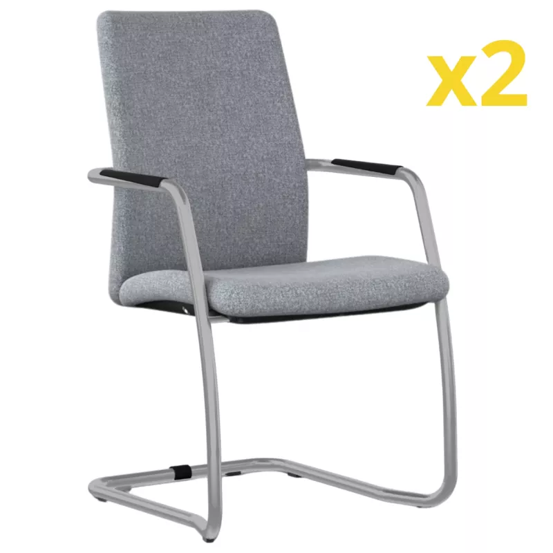 ISABEL│Lot de 2 Fauteuils visiteurs en tissu dossier haut structure grise ou chromée