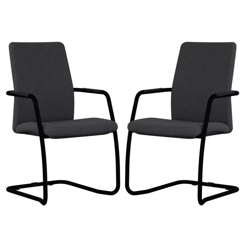 ISABEL│Lot de 2 Fauteuils visiteurs en tissu dossier haut structure noire