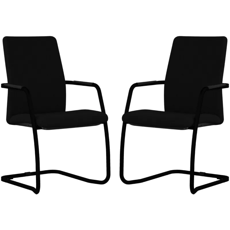 ISABEL│Lot de 2 Fauteuils visiteurs en tissu dossier haut structure noire