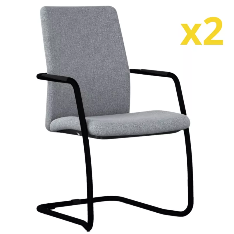 ISABEL│Lot de 2 Fauteuils visiteurs en tissu dossier haut structure noire