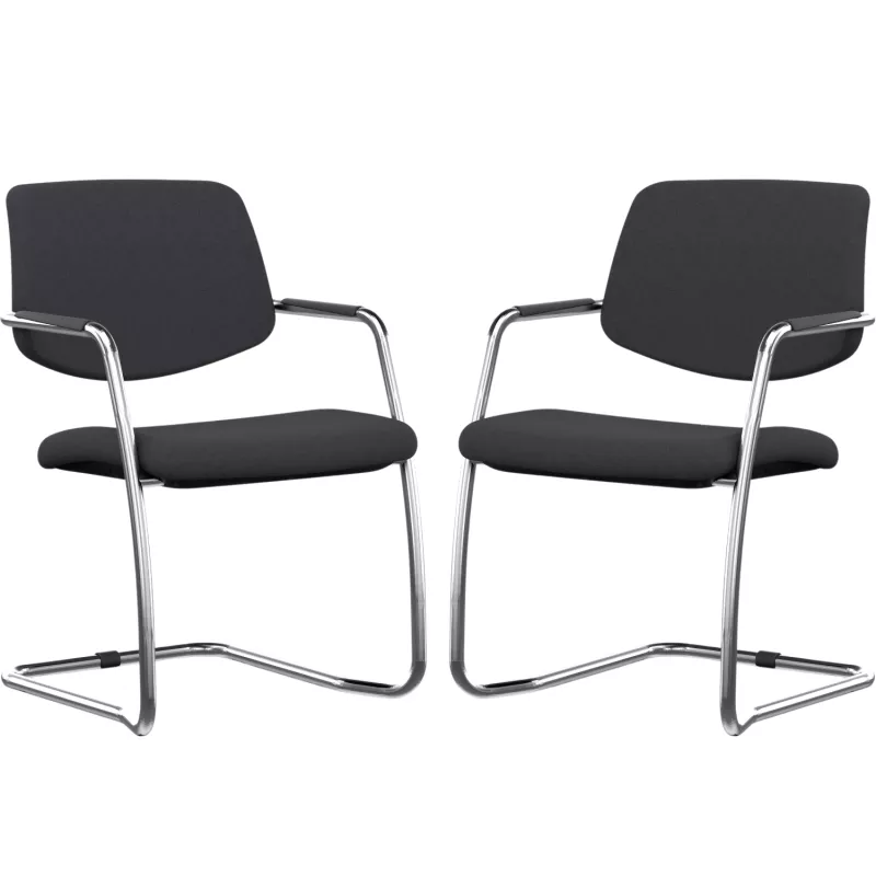 ISABEL│Lot de 2 Fauteuils visiteurs en tissu dossier bas│Pieds luge - structure grise