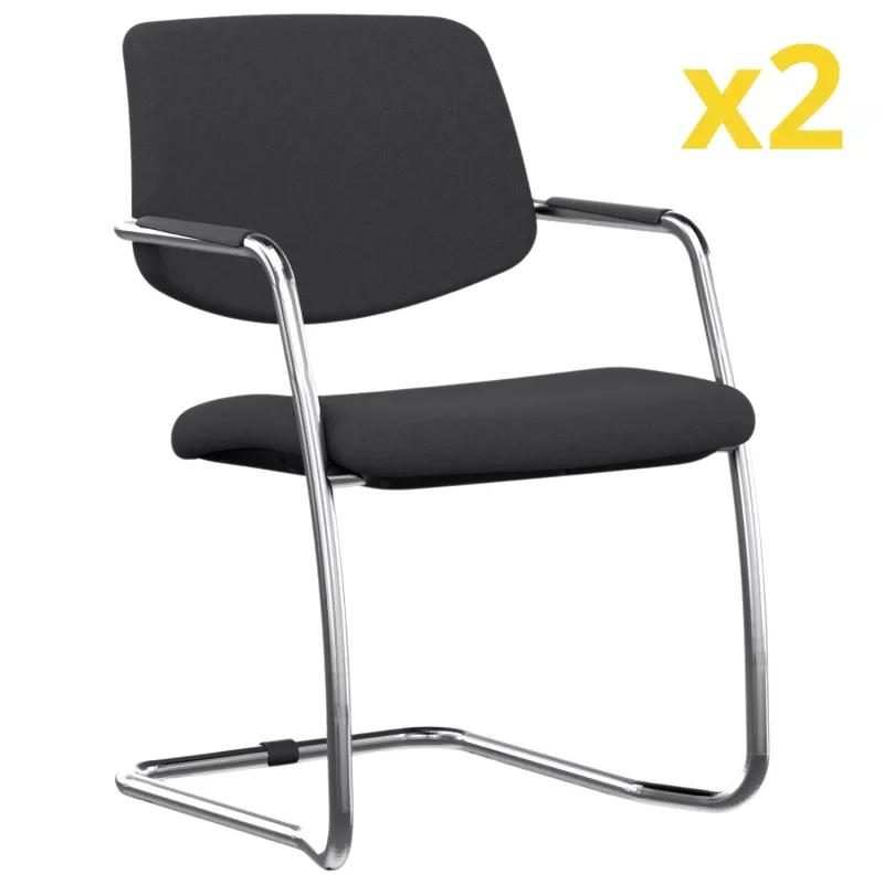 ISABEL│Lot de 2 Fauteuils visiteurs en tissu dossier bas│Pieds luge - structure grise