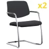 ISABEL│Lot de 2 Fauteuils visiteurs en tissu dossier bas│Pieds luge - structure grise