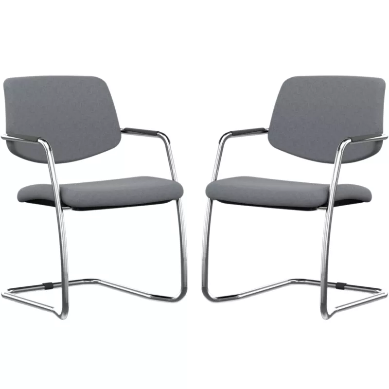 ISABEL│Lot de 2 Fauteuils visiteurs en tissu dossier bas│Pieds luge - structure grise