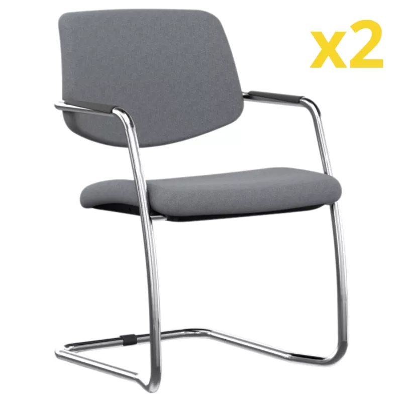 ISABEL│Lot de 2 Fauteuils visiteurs en tissu dossier bas│Pieds luge - structure grise