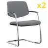 ISABEL│Lot de 2 Fauteuils visiteurs en tissu dossier bas│Pieds luge - structure grise