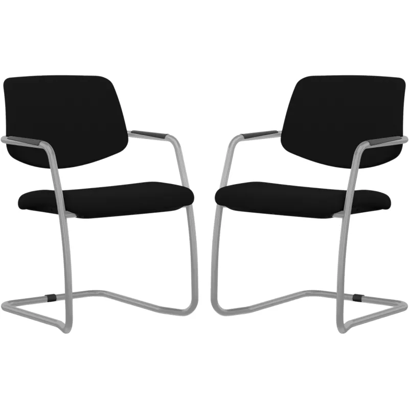 ISABEL│Lot de 2 Fauteuils visiteurs en tissu dossier bas│Pieds luge - structure grise