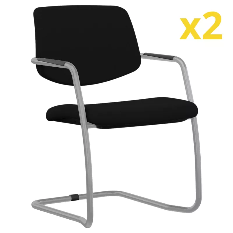ISABEL│Lot de 2 Fauteuils visiteurs en tissu dossier bas│Pieds luge - structure grise