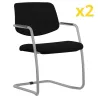ISABEL│Lot de 2 Fauteuils visiteurs en tissu dossier bas│Pieds luge - structure grise