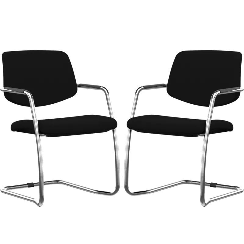 ISABEL│Lot de 2 Fauteuils visiteurs en tissu dossier bas│Pieds luge - structure grise