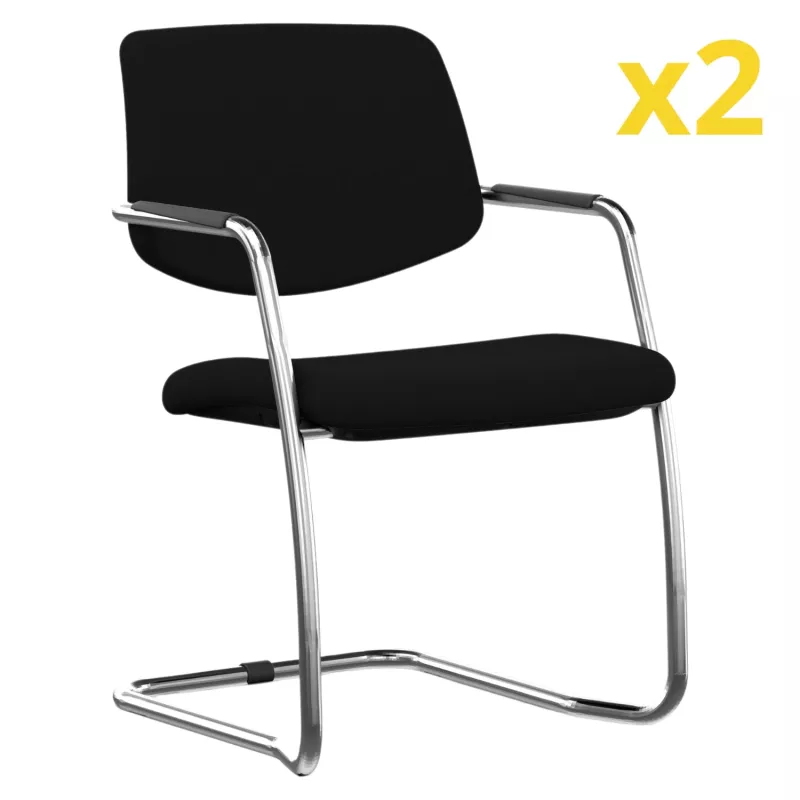 ISABEL│Lot de 2 Fauteuils visiteurs en tissu dossier bas│Pieds luge - structure grise